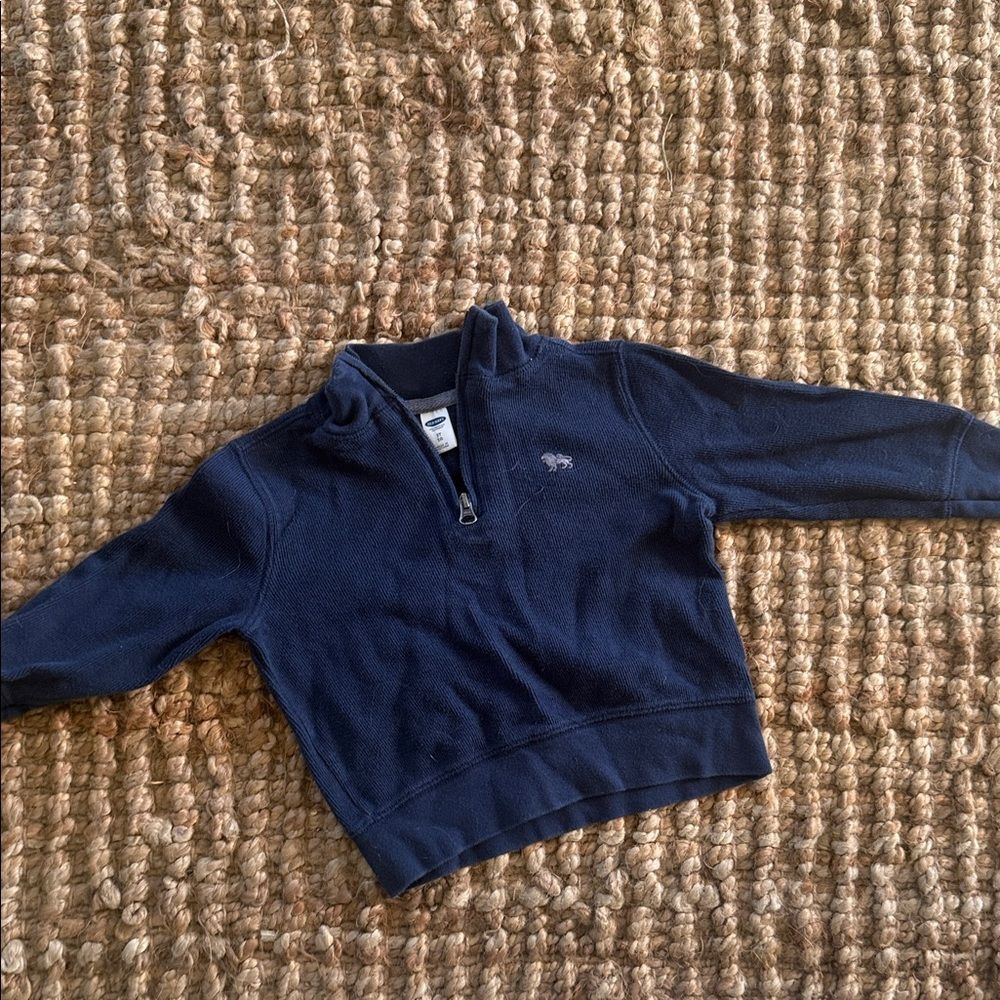 Navy Blue Half-Zip Pullover - 3T Toddler Long Sleeve Sweater - Small Lion Logo